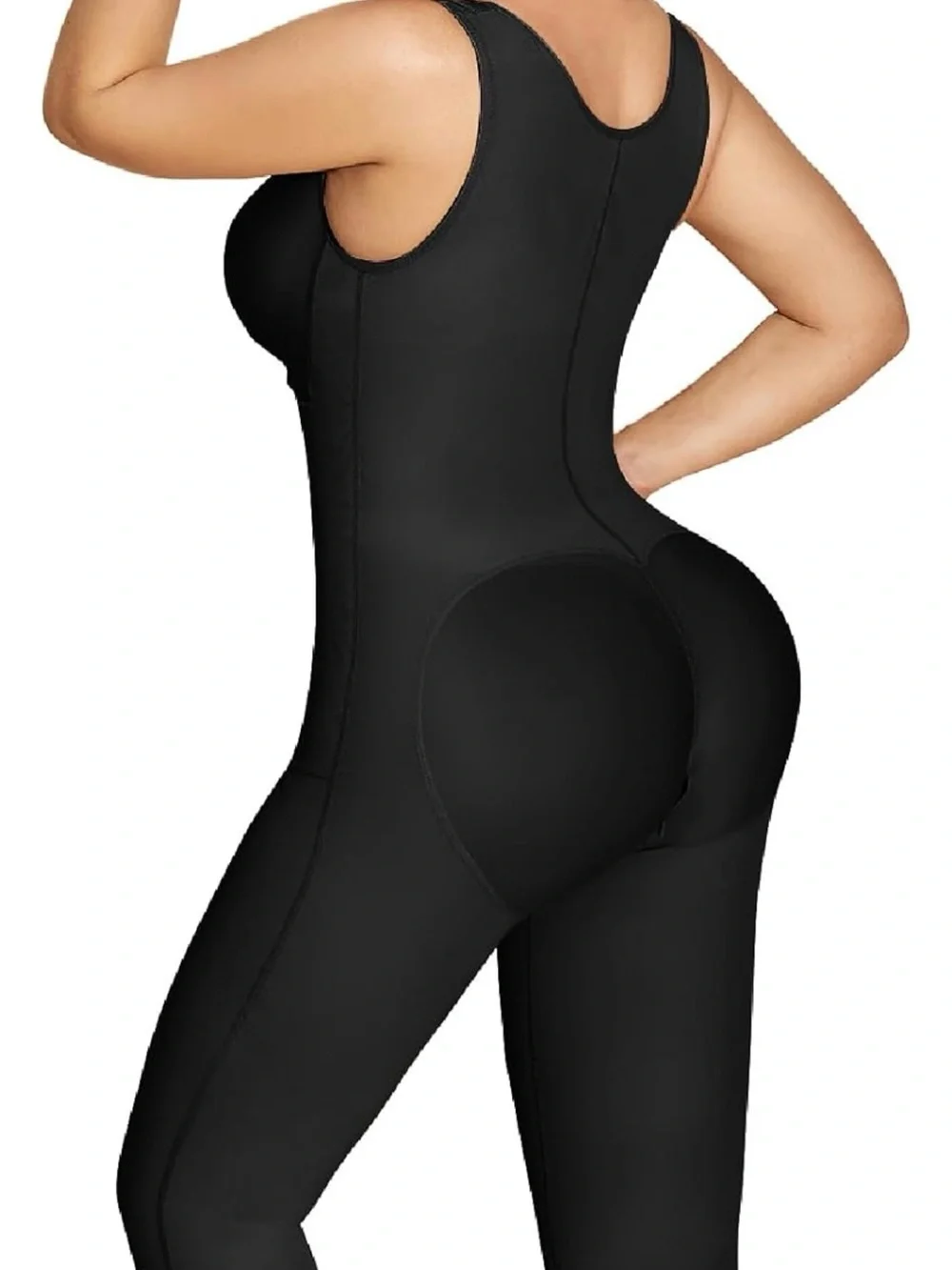 Black Full-Body Shapewear Bodysuit with Lace Trim